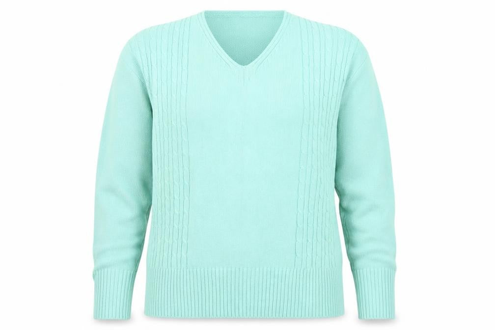 Front view of Sk collection women’s green jumper, size M