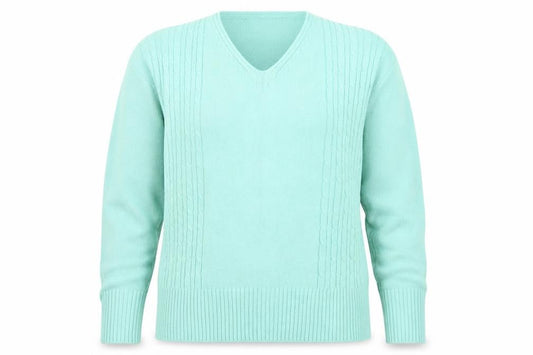 Front view of Sk collection women’s green jumper, size M