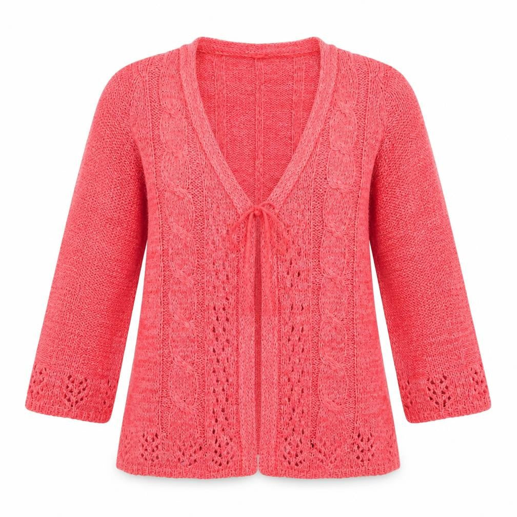 Front view of Evie women’s red cardigan jumper, size UK 14