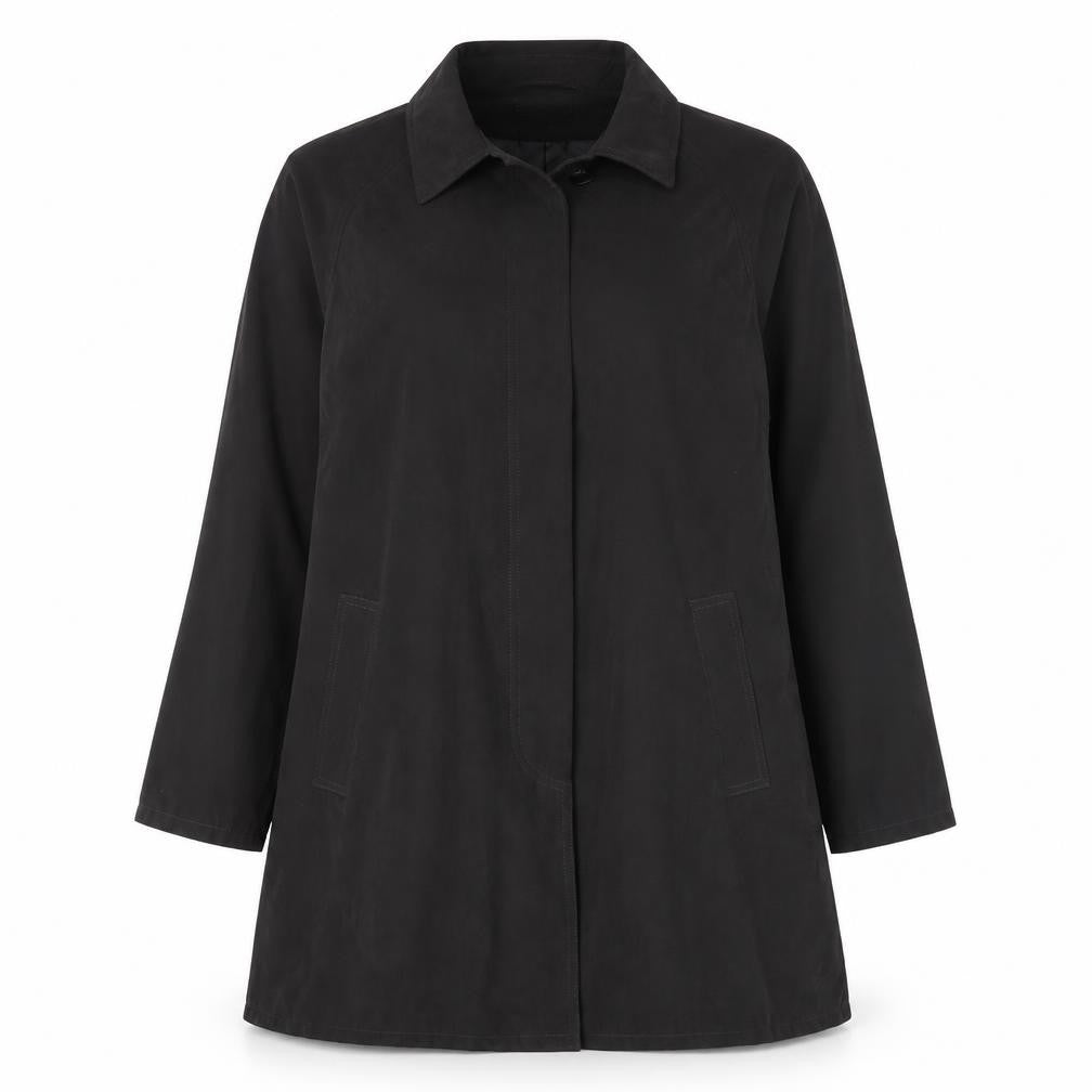 Front view of lener cordier women’s black jacket coat, size UK 16