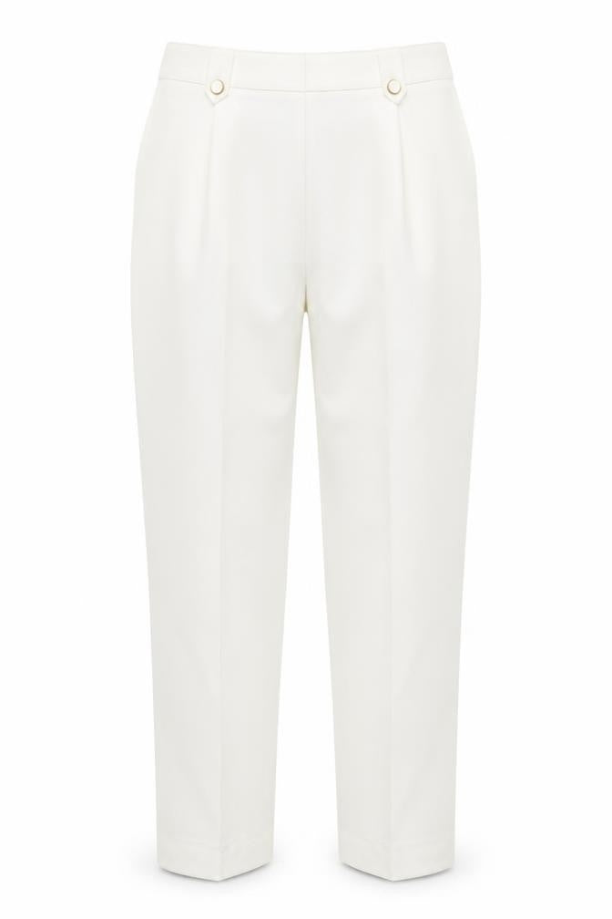 Front view of Bonmarché women’s white trousers, size UK 10, 27-inch leg