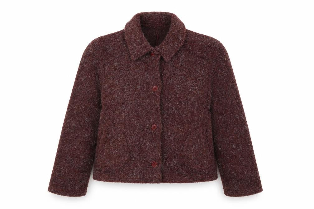 Front view of CICERONE women’s purple knit jacket, size UK 12