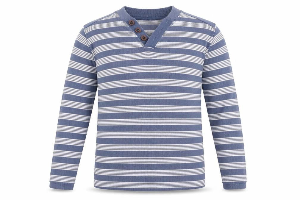 Front view of BHS men’s blue striped knit jumper, size L