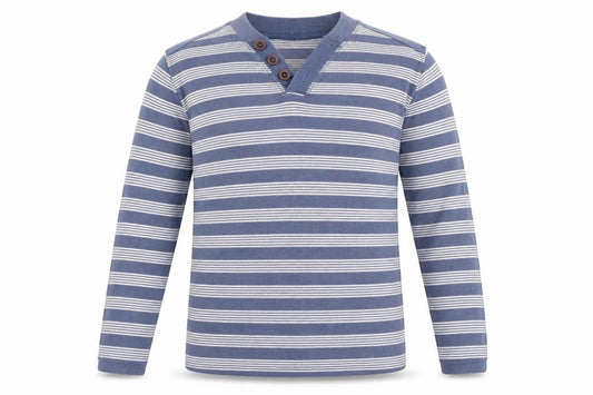 Front view of BHS men’s blue striped knit jumper, size L