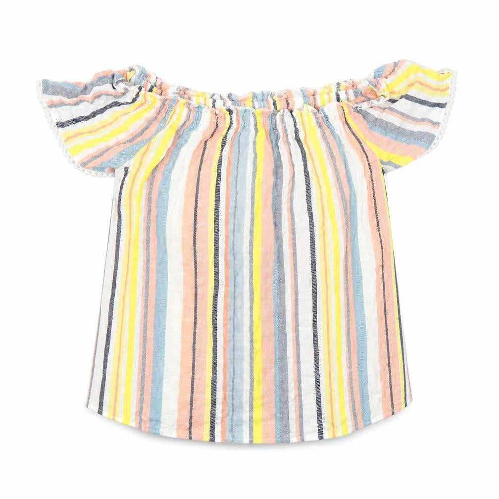 Front view of Papaya women’s yellow striped basic blouse, size UK 10