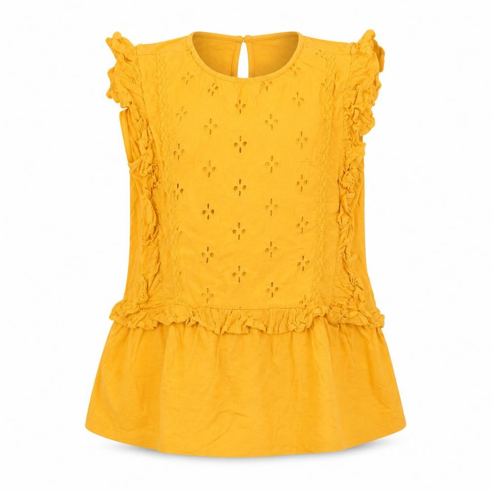Front view of Next girls’ yellow floral basic blouse, size 14, years