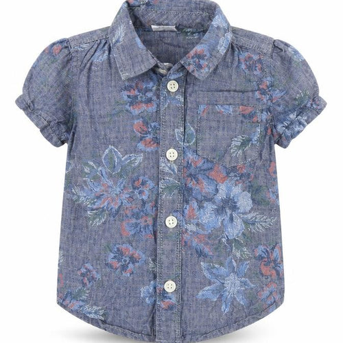 Gap Boys Blue Floral  Basic Button-Up Size 12-18 Months