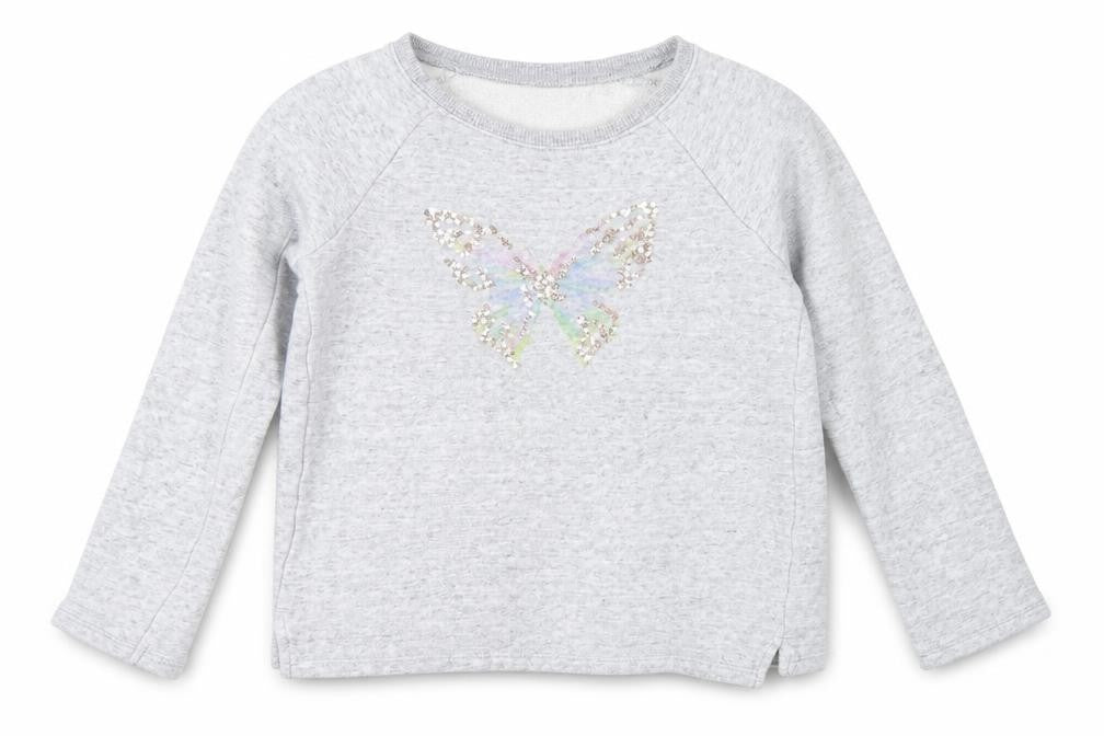 Front view of Next girls’ grey pullover sweatshirt, size 9, years - butterfly