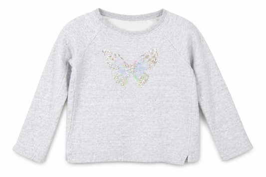 Front view of Next girls’ grey pullover sweatshirt, size 9, years - butterfly