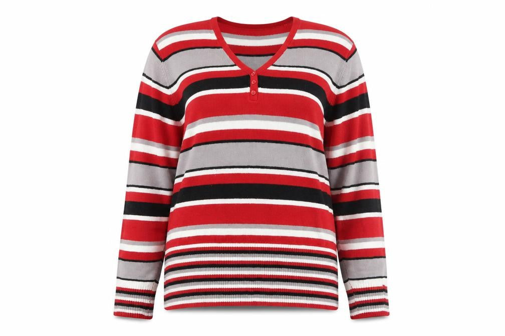 Front view of JORDANA women’s red striped jumper, size 3XL