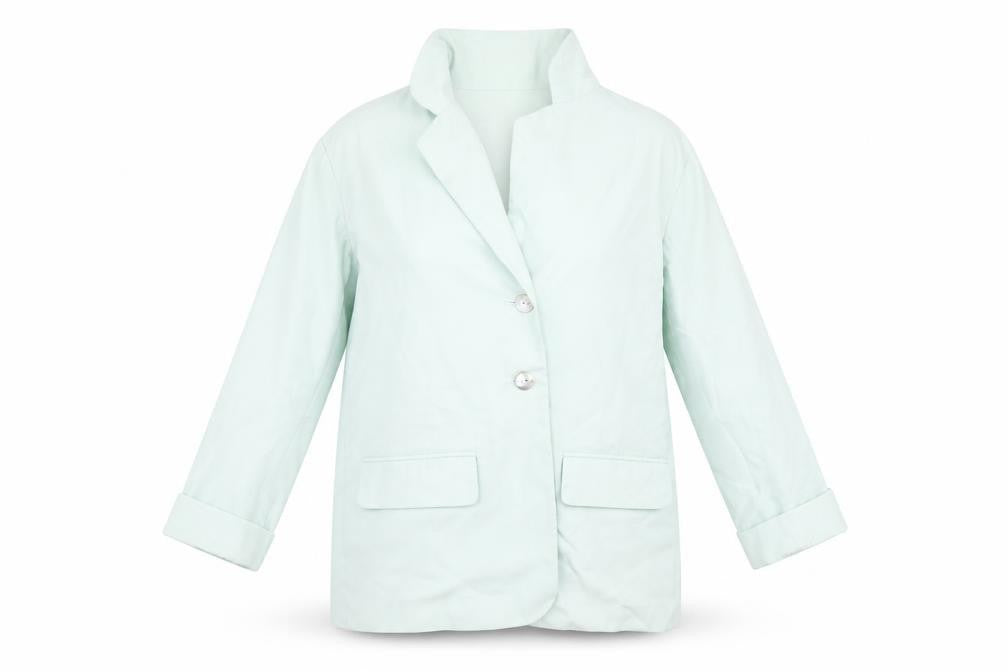 Front view of Lakeland women’s blue jacket coat, size UK 10