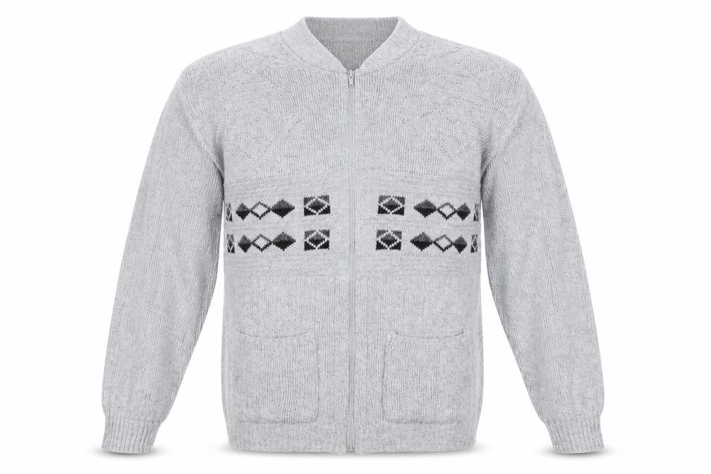 Menswear Mens Grey Argyle/Diamond  Full Zip Sweatshirt Size M