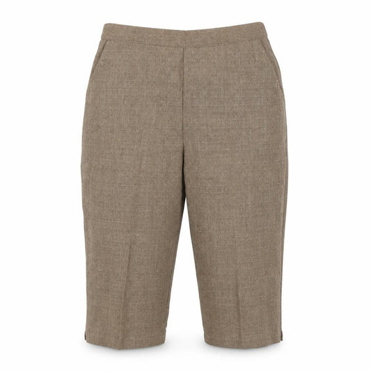Front view of Preworn women’s brown mom shorts, size UK 26, in