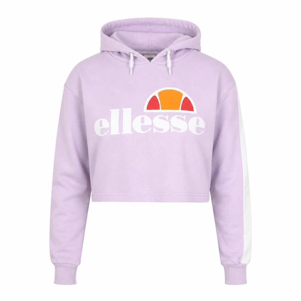 Front view of Ellesse women’s purple pullover hoodie, size UK 4
