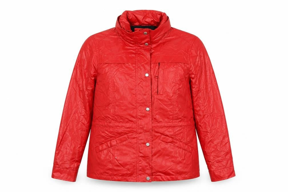 Front view of Marks & Spencer women’s red windbreaker coat, size UK 12