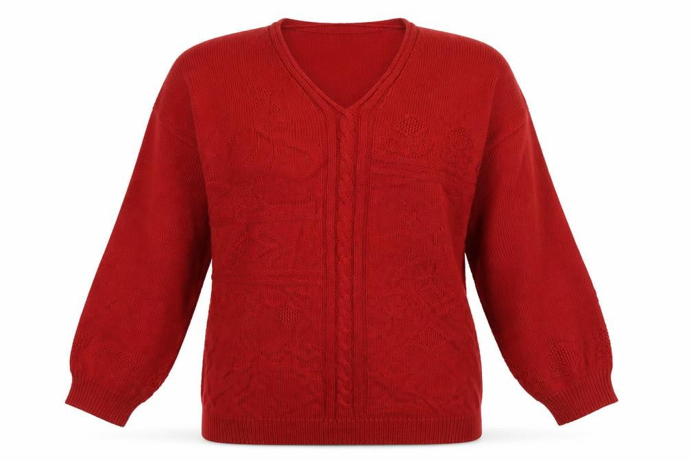 Front view of Your Sixth Sense women’s red jumper, size M