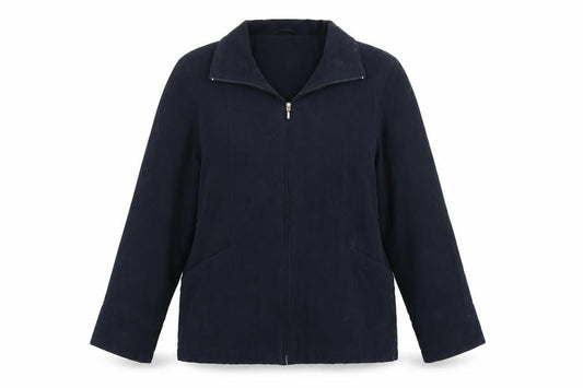 Front view of EWM women’s blue jacket, size UK 14
