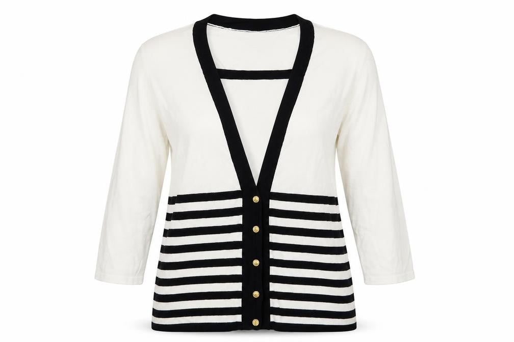 Front view of Casamia women’s white striped jumper, size M