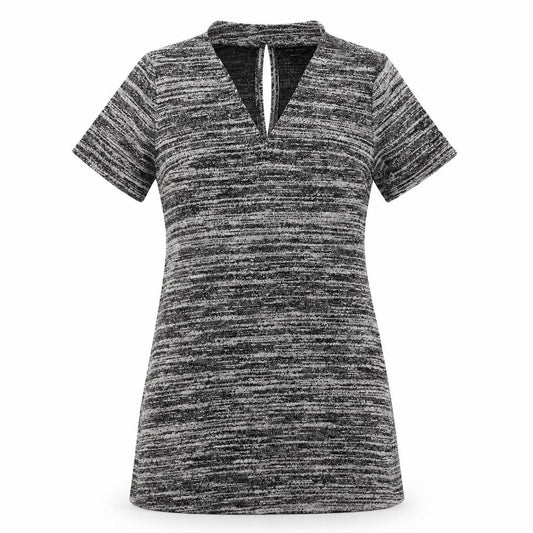 Front view of New Look women’s grey striped knit fit & flare, size UK 12