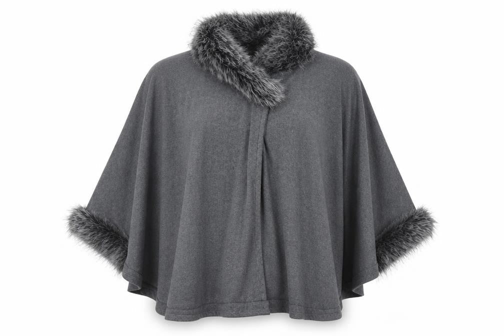 Front view of Very women’s grey knit cape jumper, size M