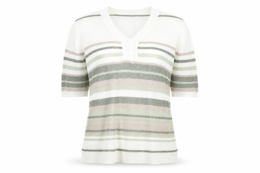 Front view of Bonmarché women’s white striped basic t-shirt, size M