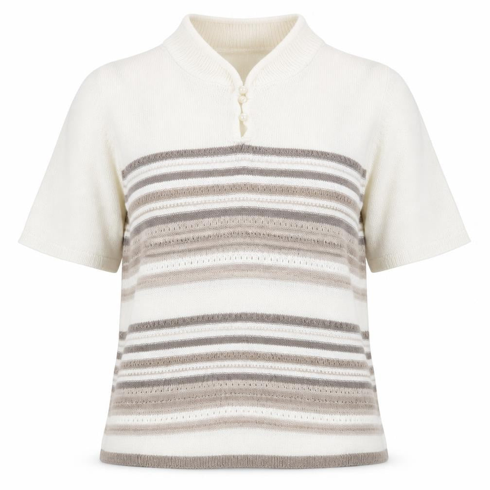 Front view of Bonmarché women’s ivory striped basic t-shirt, size M