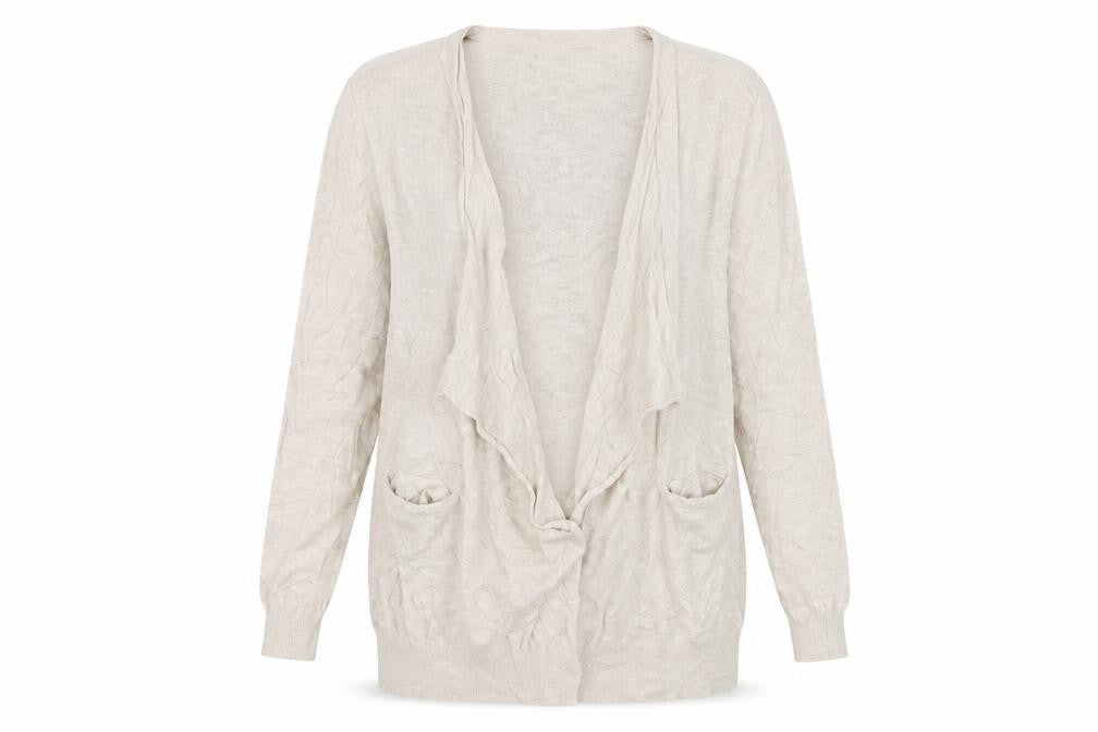 Front view of Next women’s beige cardigan jumper, size UK 10