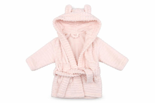 Front view of Next girls’ pink fleece kimono robe, size 9-12, months
