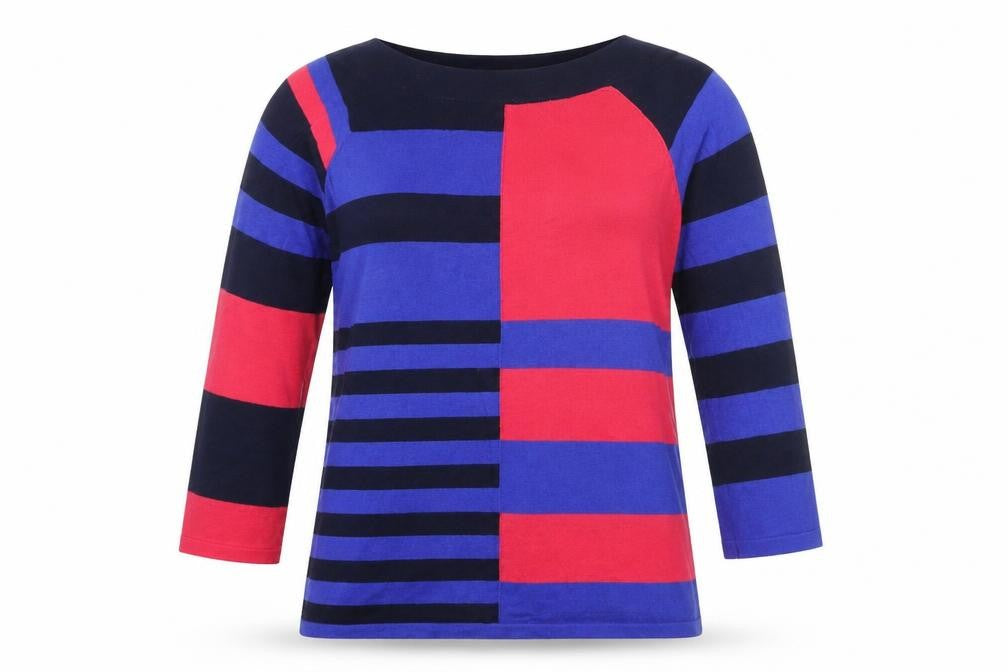 Front view of Next women’s purple striped jumper, size UK 10
