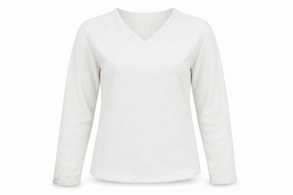 Front view of Editions women’s beige fleece jumper, size UK 12