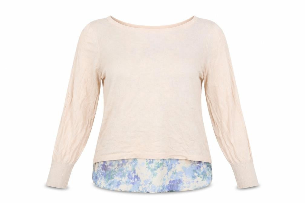 Front view of MINUET women’s pink jumper, size M, - open back detail