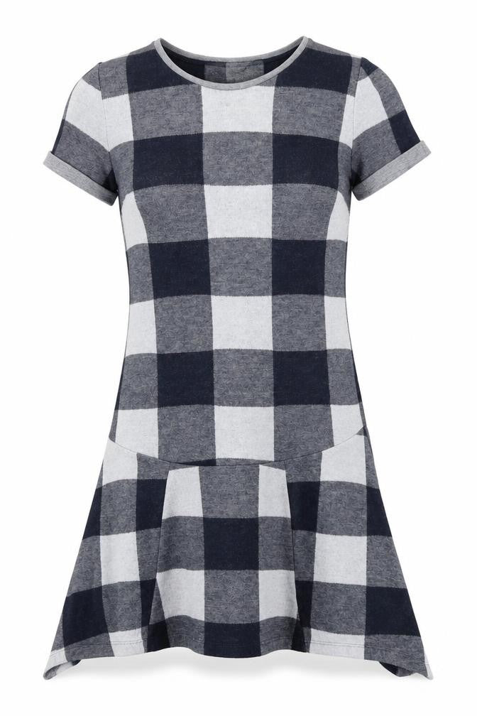 Front view of Next women’s blue check fit & flare, size UK 10