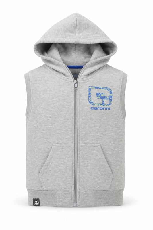 Front view of Carbrinii boys’ grey full zip hoodie, size 6-7, years