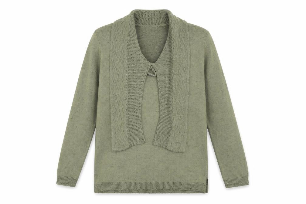 Front view of ME women’s green jumper, size M