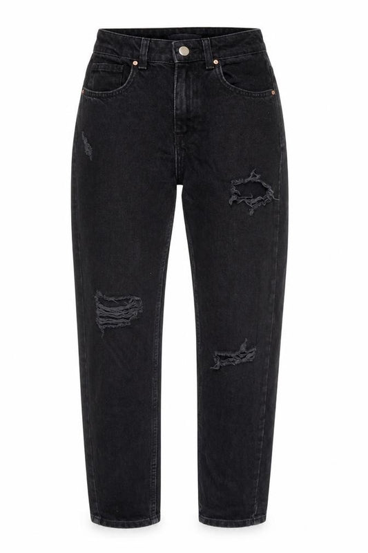 Front view of Denim Co. women’s black denim straight jeans, size UK 6, 28-inch leg