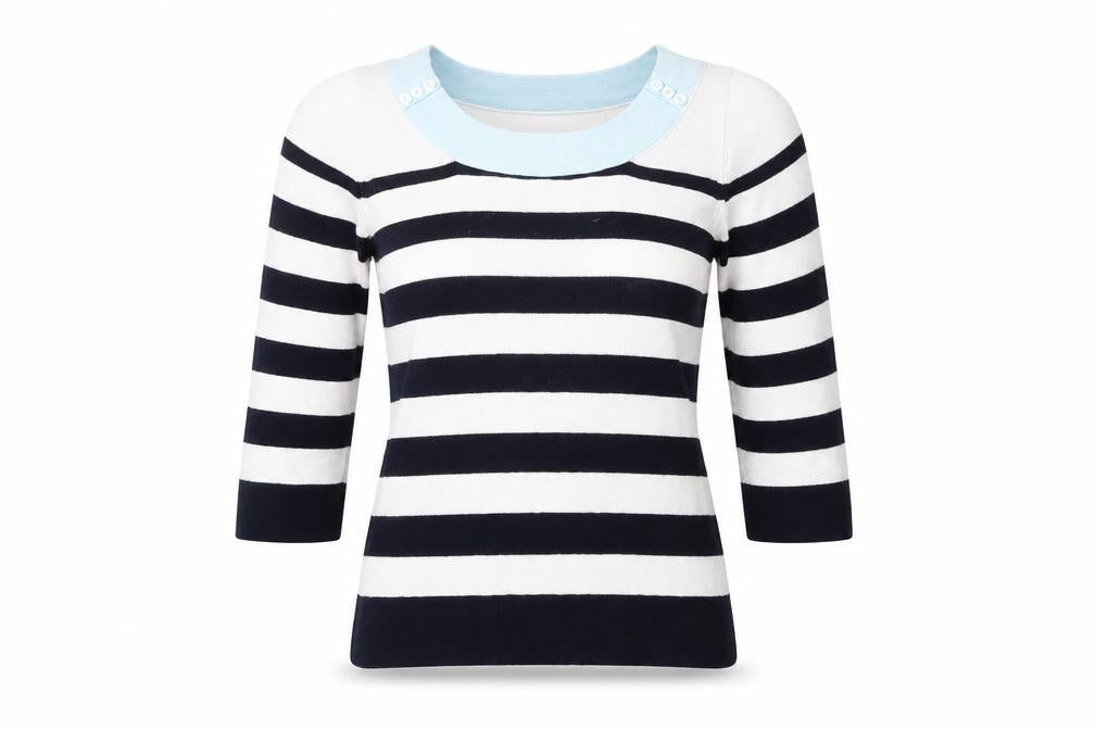 Front view of Precis women’s white striped knit jumper, size M