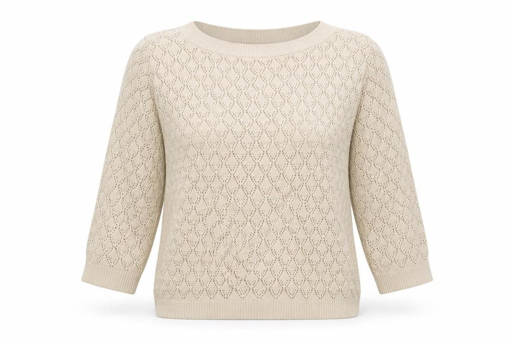Front view of Emma women’s beige knit jumper, size S