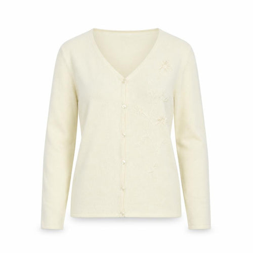 Janique Womens Ivory Floral  Cardigan Jumper Size S