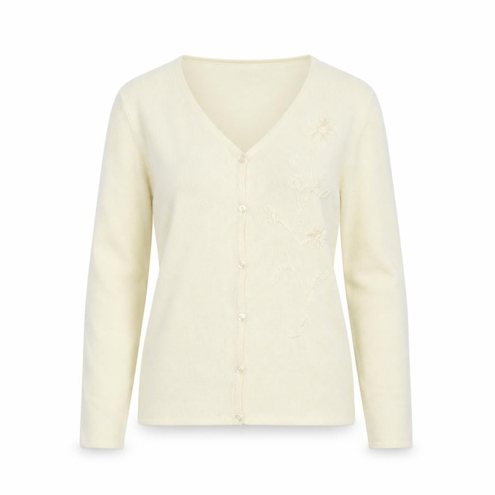 Janique Womens Ivory Floral  Cardigan Jumper Size S