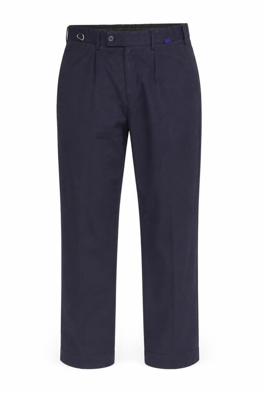 Front view of Dimensions men’s blue carpenter trousers, size 32, in, 29-inch leg