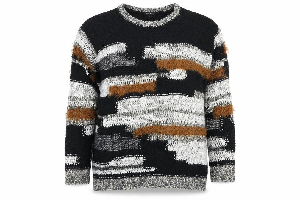 Front view of River Island women’s black striped knit jumper, size UK 6