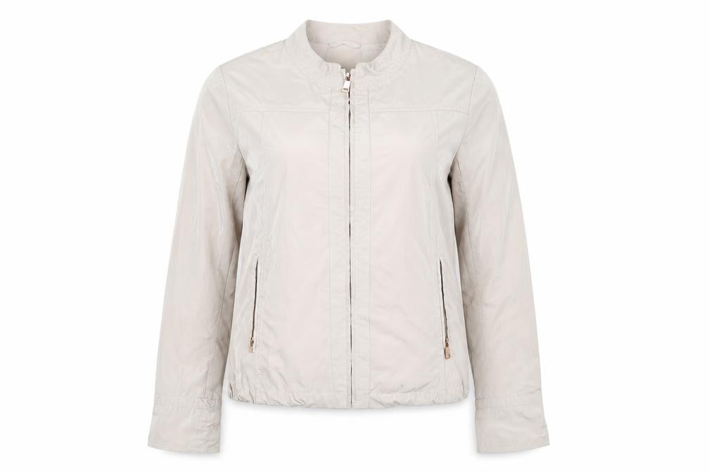 Front view of Concept K women’s beige jacket coat, size UK 14