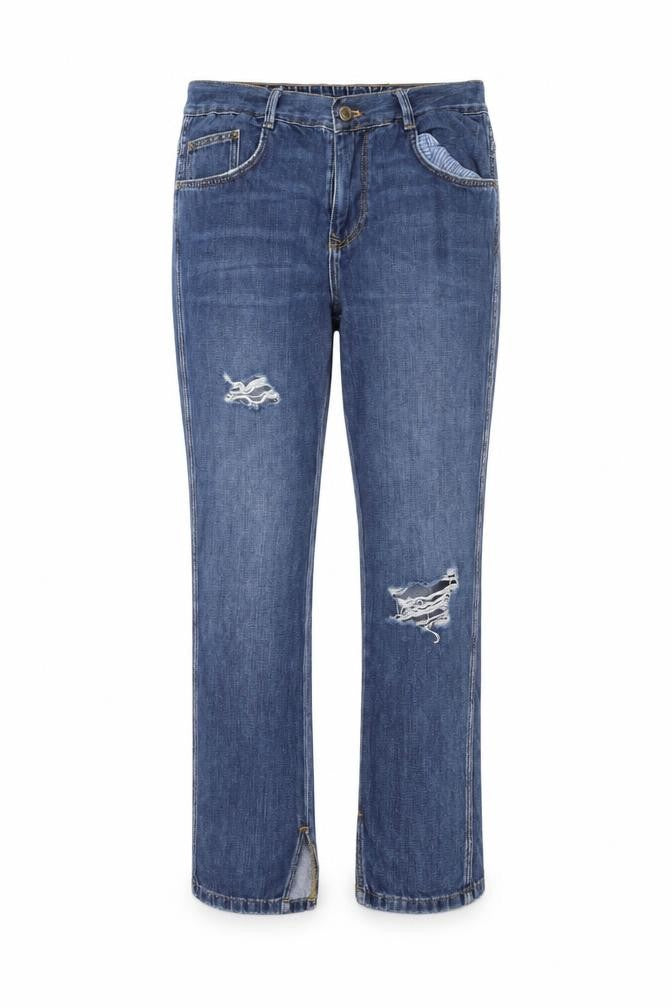 Front view of Zara women’s blue straight jeans, size UK 28, in, 24-inch leg