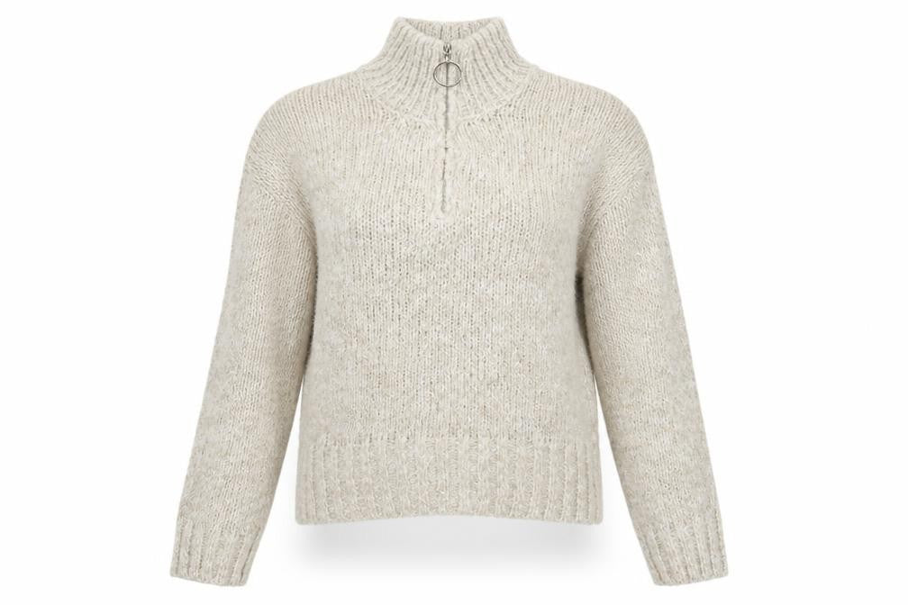 Front view of pins& staples women’s grey jumper, size XS