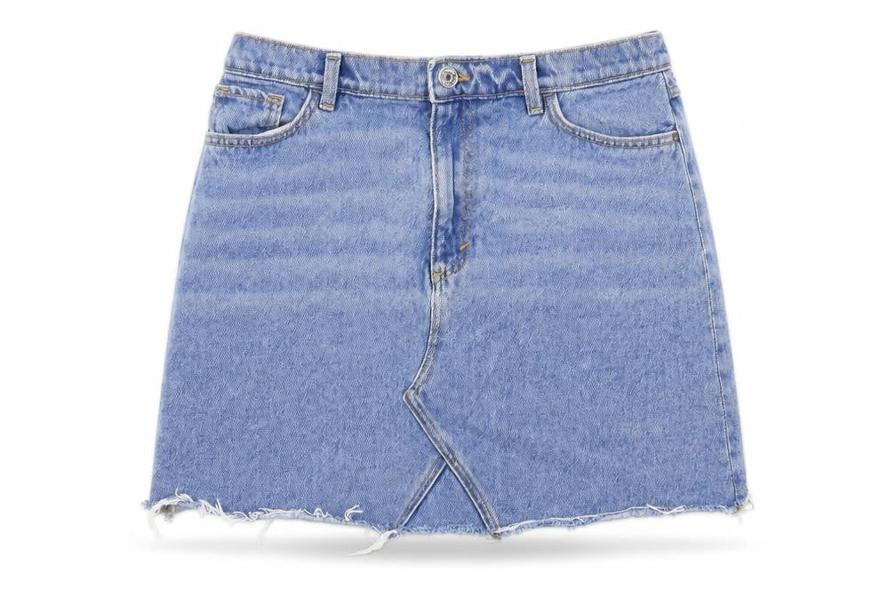 Front view of Monki women’s blue a-line skirt, size UK 40