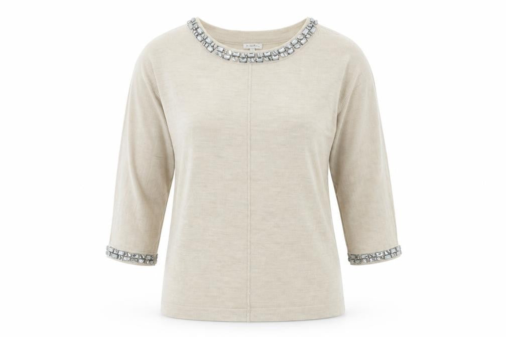Front view of Part Two women’s beige basic t-shirt, size S