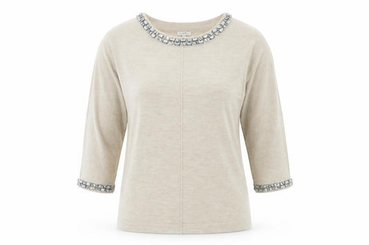 Front view of Part Two women’s beige basic t-shirt, size S