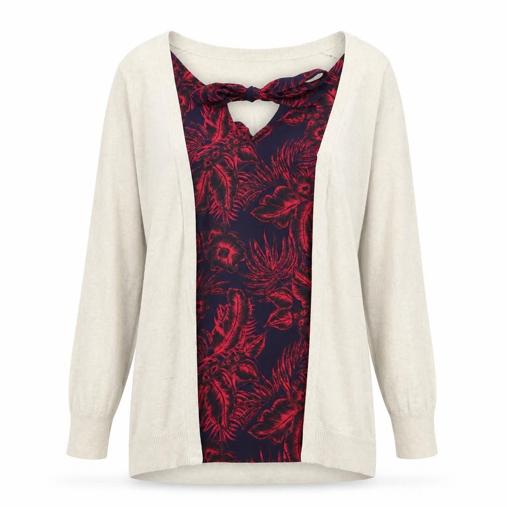 Front view of Next women’s beige floral knit jumper, size UK 6
