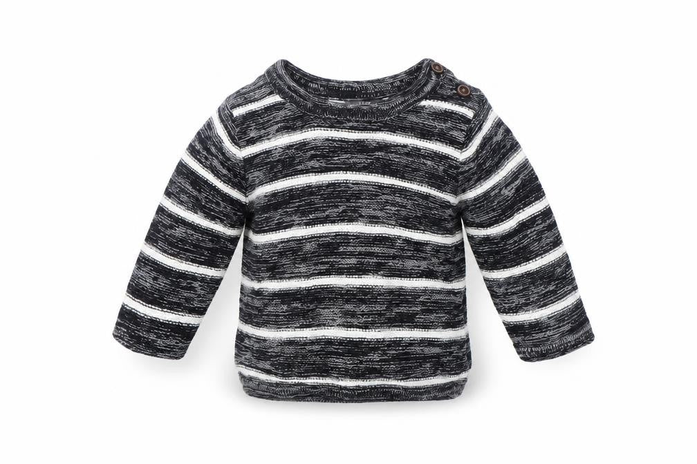 Front view of Primark boys’ blue striped jumper, size 6-9, months
