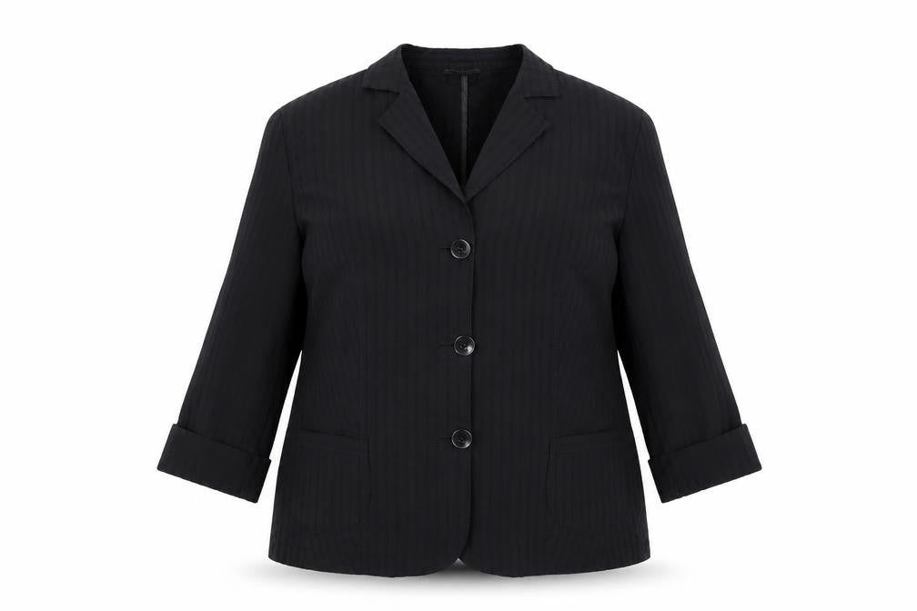 Front view of Lebek women’s black jacket blazer, size UK 18